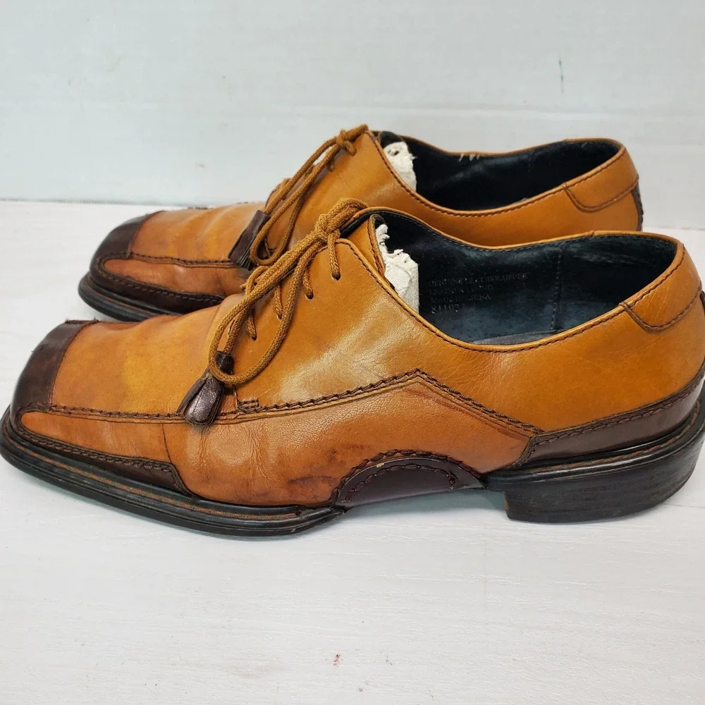 Stacy Adams Mens Tan Leather Oxford Dress Shoes Italy Size 7.5‎ Medium